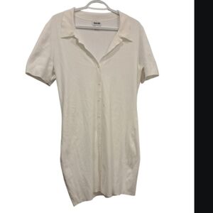Sunday Best White Button-Front Short Sleeve Shirt Dress
